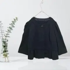 UNIQLO ユニクロ ノーカラージャケット ショート丈 七分袖 フレア袖 黒