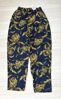90s 総柄児島イージーパンツ新品タグ付き　ネイビー　ゴールド　金　ワイドパンツ