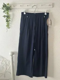ネイビー ワイドパンツ ゴムウエスト　ヴィンテージ調　ベルーナ　Mサイズ