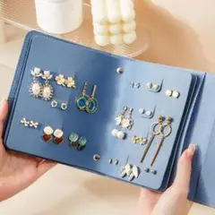 【新品】ピアス イヤリング ジュエリー収納ケース 手帳型＜ブルー＞アクセサリー