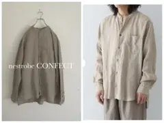 美品 nest robe CONFECT 60リネン バンドカラーシャツ