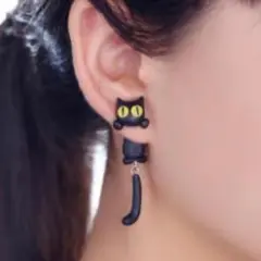 おもしろぶら下がり黒猫ピアス 2個1セット