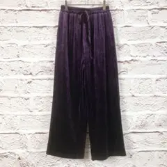 r322 UBASIC パープルベルベットワイドパンツ ウエストゴム　F
