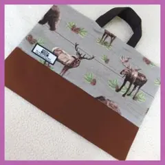 トナカイと熊　レッスンバッグ　絵本袋　入学入園　ハンドメイド