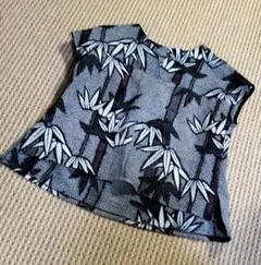 浴衣リメイクトップス ハンドメイド リップル浴衣から　濃紺に白の竹模様前スリット