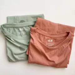H&M Tシャツセット グリーン ピンク　140