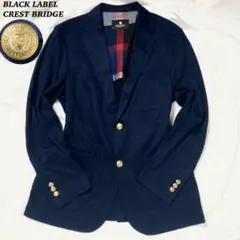 【美品】 ブラックレーベルクレストブリッジ 紺ブレ 金ボタン リネン混 M
