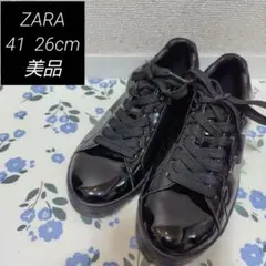 ZARA エナメル スニーカー 黒 41サイズ 26cm 光沢 パテント調