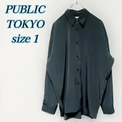 PUBLIC TOKYO　ドレープサテンライクオーバーシャツ　ブルー1