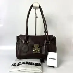 【美品・保存袋付】ジルサンダー ブラウン レザー 肩掛け可能 ハンドバッグ