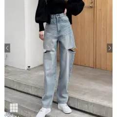 GRL スリットデニムワイドパンツ