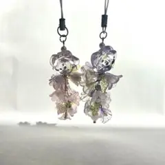 ビーズキーホルダー 2点 お花 ピンク 紫 No.107