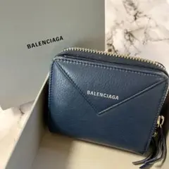BALENCIAGA✨折財布 ネイビー ロゴ ペーパー ウォレット 小銭入れ