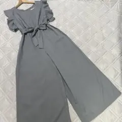美品 サロペット ブルーグレー フリル リボン