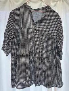 BELLMOUNT 黒ギンガムチェック柄シャツ　七分袖フリーサイズ