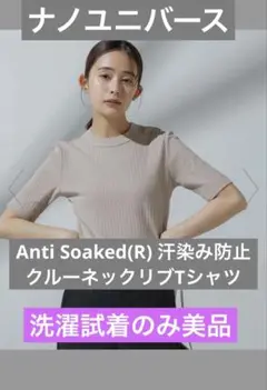 Anti Soaked(R) 汗染み防止 クルーネックリブTシャツ グレージュ3