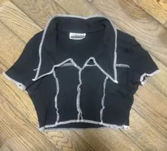 DODONPA 黒 クロップドTシャツ　ヘソ出しデザイン　細身　伸縮性