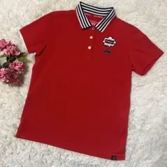 【SALE】ニューバランスゴルフ　ワッペン付半袖ポロシャツ　赤　M ボーダー