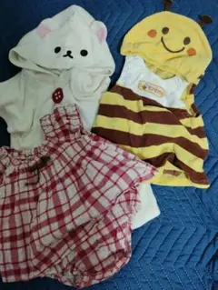 ベビー服3点セット（クマ・ミツバチ・チェック）
