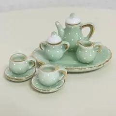ミニチュア ティーセット ライトグリーン 黄緑 ドット柄
