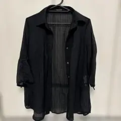 黒いストライプ柄五分袖シャツ Lサイズ