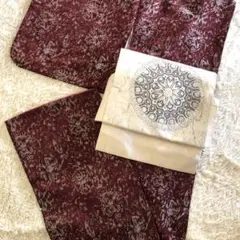 SALE❤️ヴィンテージ￼ マジョリカお召ダークレッド×メタルグレーな花々