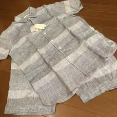 【新品未使用】ecosooto 麻入りストライプ 上下セットMサイズ