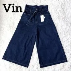 【新品タグ付】Vin クロップドワイドデニムパンツ 濃紺　ゆったりサイズ