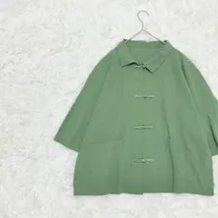 チャイナブラウス　半袖　L オーバーサイズ　グリーン
