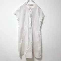 エデイス【LL】ピンタックブラウス/チュニック丈 フレンチスリーブ バンドカラー