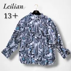 極美品♪レリアン 銀ボタン とろみブラウス 　総柄　Leilian　グレーXL