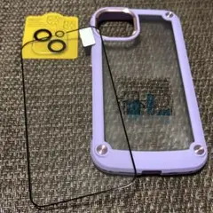 ☆iPhone13ケース+フィルム+レンズフィルム パープル セットでお得