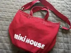 美品　ミキハウス　レトロ　バケツ型ショルダーバッグ　マザーズバッグ　赤　2way