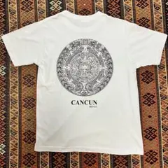 メキシコ　カンクン　スーベニアTシャツ　マヤ文明アステカカレンダープリント　M