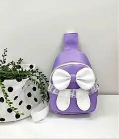キッズバッグ ウサギ耳リボン付きボディバッグ 紫