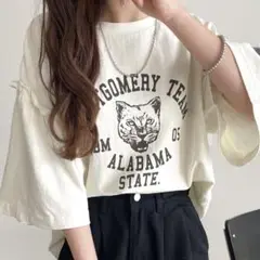 Classical Elf 綿100％袖フリル×ピグメントカレッジTシャツ L