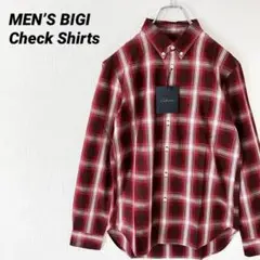 【新品タグ付】メンズビギ collective オンブレチェック シャツ 赤 M