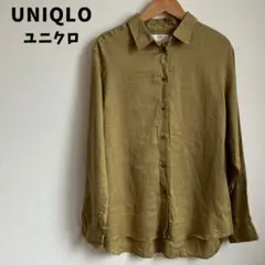 UNIQLO ユニクロ プレミアムリネンシャツ 麻100％ Lサイズ カーキ