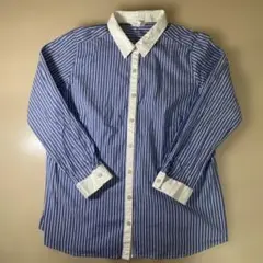 1回着用★青✖️白ストライプ ボタンアップシャツ