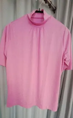 【美品】UVスラブ・ギャザーハイネックブラウス5分袖　XL