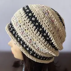 ビーニー キャップ　クロシェハット　ニット帽　 クラッシャーハット　綿　手編み