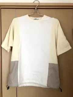 Discoat ディスコートホワイト/ベージュ パネルデザインメンズ TシャツM