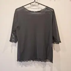 メッシュ 五分袖 トップス 黒