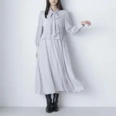 25年 新品 ナチュラルビューティーベーシック リボンタイ楊柳ワンピース【M】