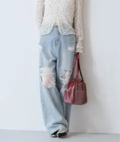 【美品】Kastane デニム レースデニムパンツ