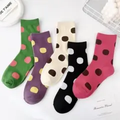 【新品5足セット】レディース靴下 水玉 カラフル ソックス かわいい ドット