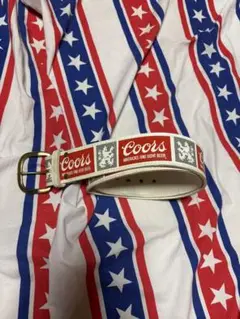 ビンテージ70〜80年代初期Coors ロゴ総柄柄ベルトレアM beer古着雑貨