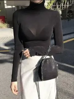 【新品未使用】 ブラック タートルネック 長袖 トップス セクシーブラック