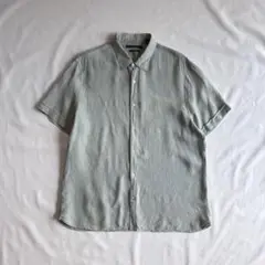 00s PERRY ELLIS ウォッシャブルリネン シャツ グリーン マチ付き