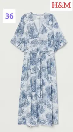 H&M AIRFIT ボタニカル柄 アニマル柄 ロングシャツワンピース 半袖